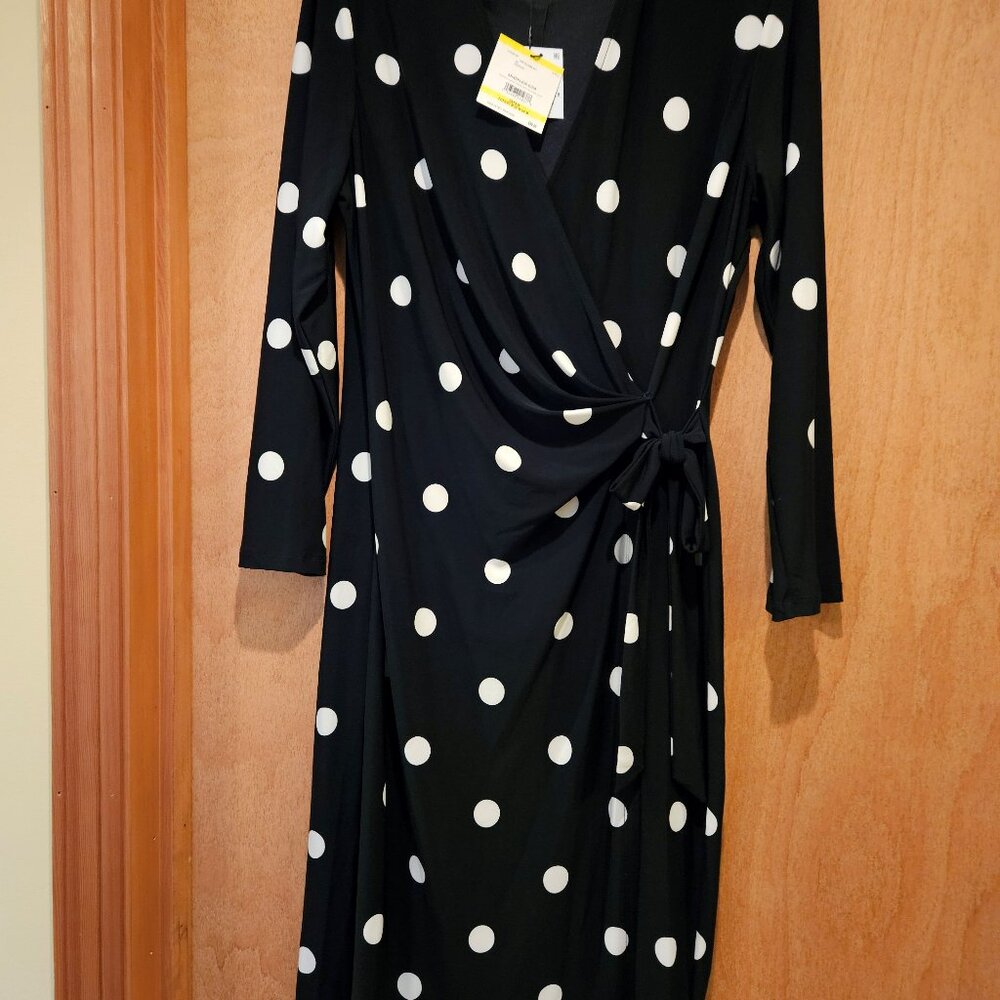 Ann Klein - Black & White Polka Dot Dress, Sz M, NWT